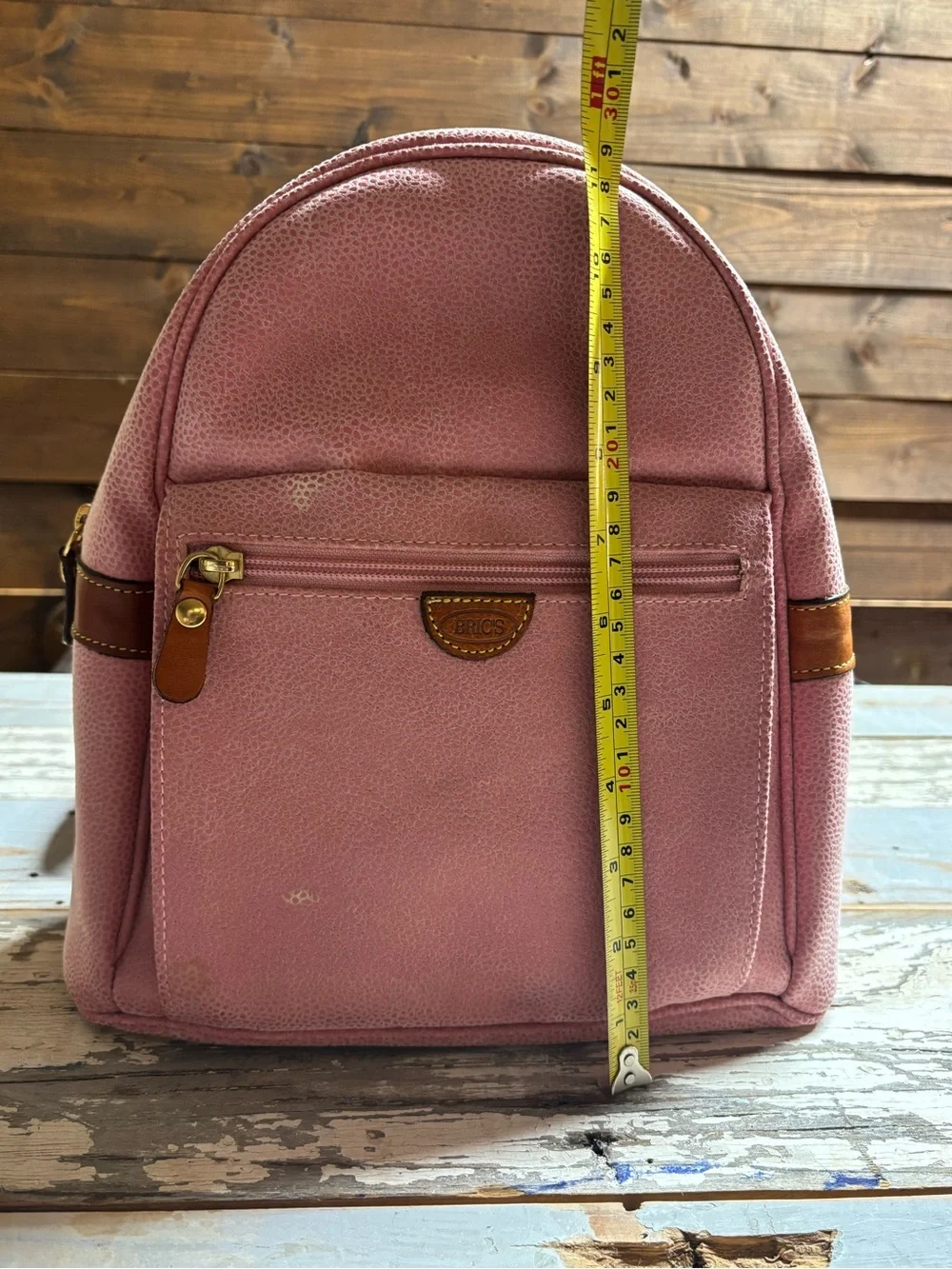 Bric’s Pink Pebbled Leather Backpack Tan Trim Adjustable Straps